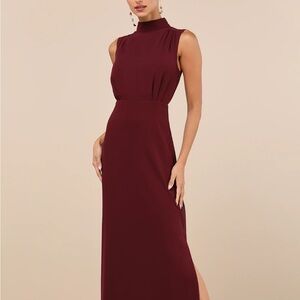 Classic Elegance Plum Chiffon Sleeveless Mock Neck Maxi Dress